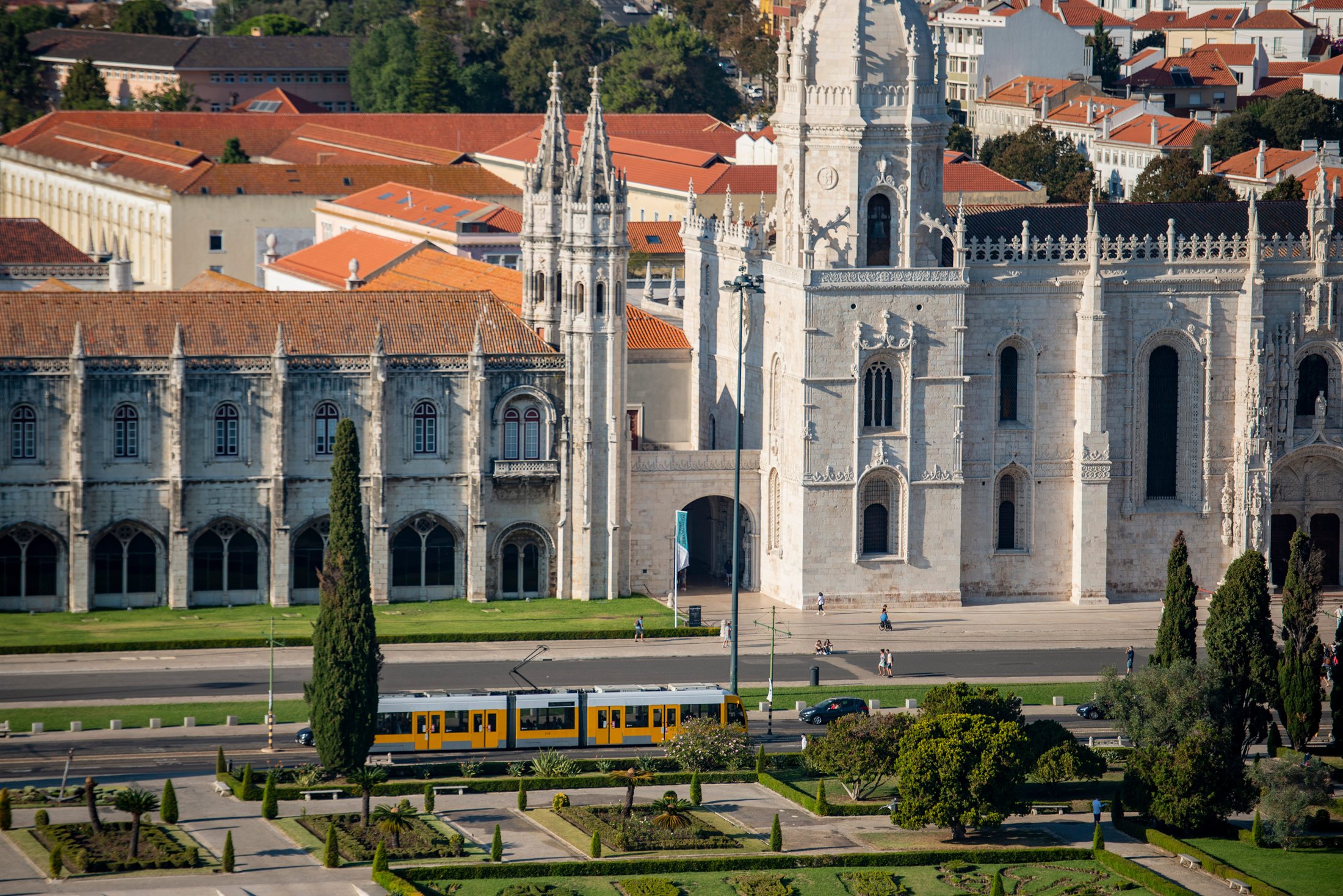 Belem monastery and Lisbon tram on a west Lisbon day
