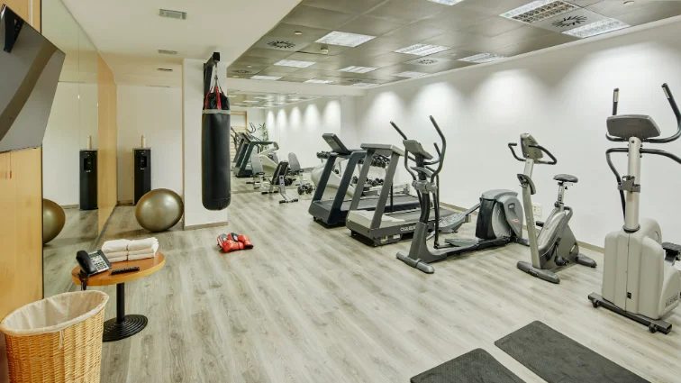 Exercise machines in Sercotel Caspe’s gym.