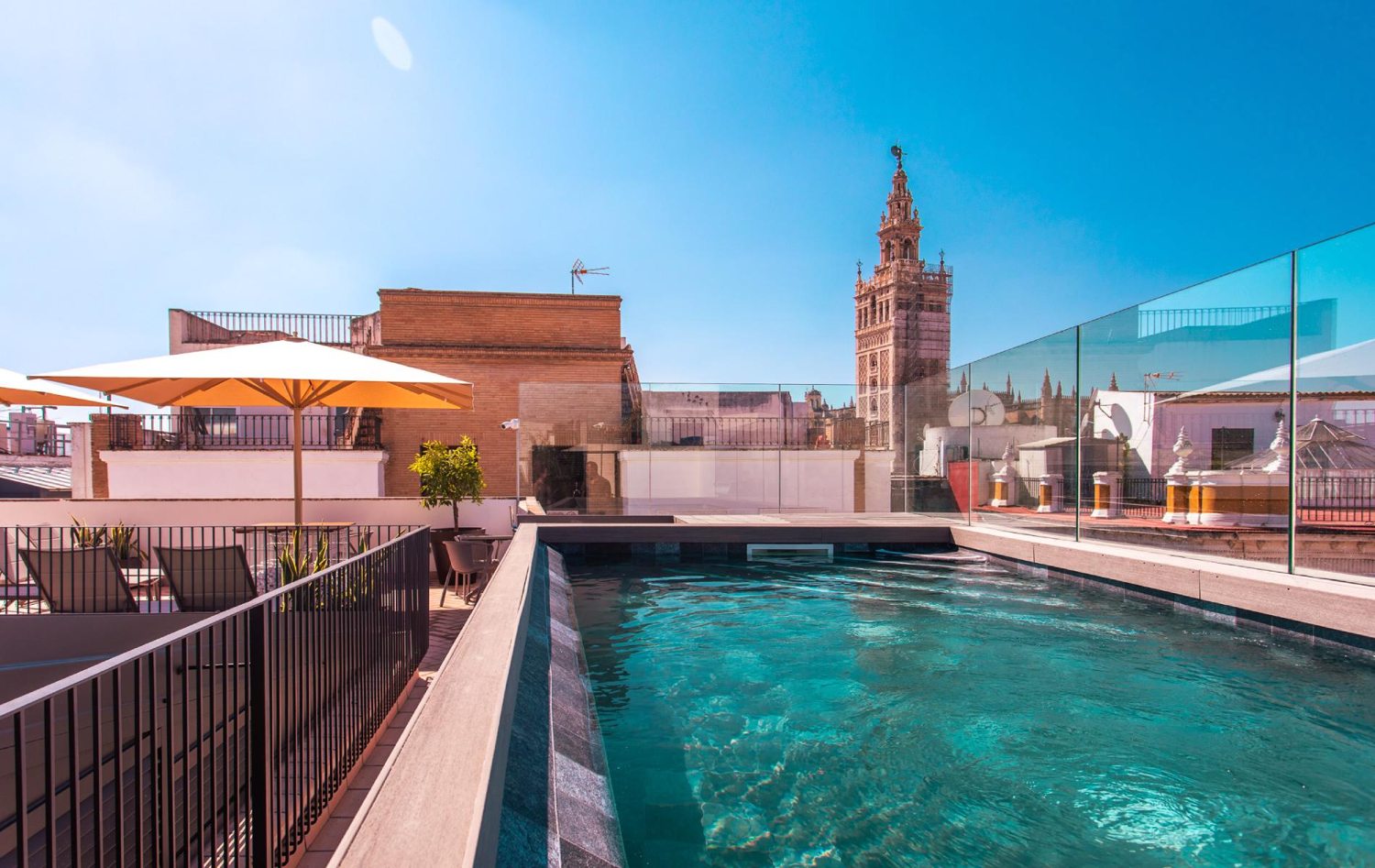 Rooftop pool and Giralda views at Casa Alhaja by Shiadu