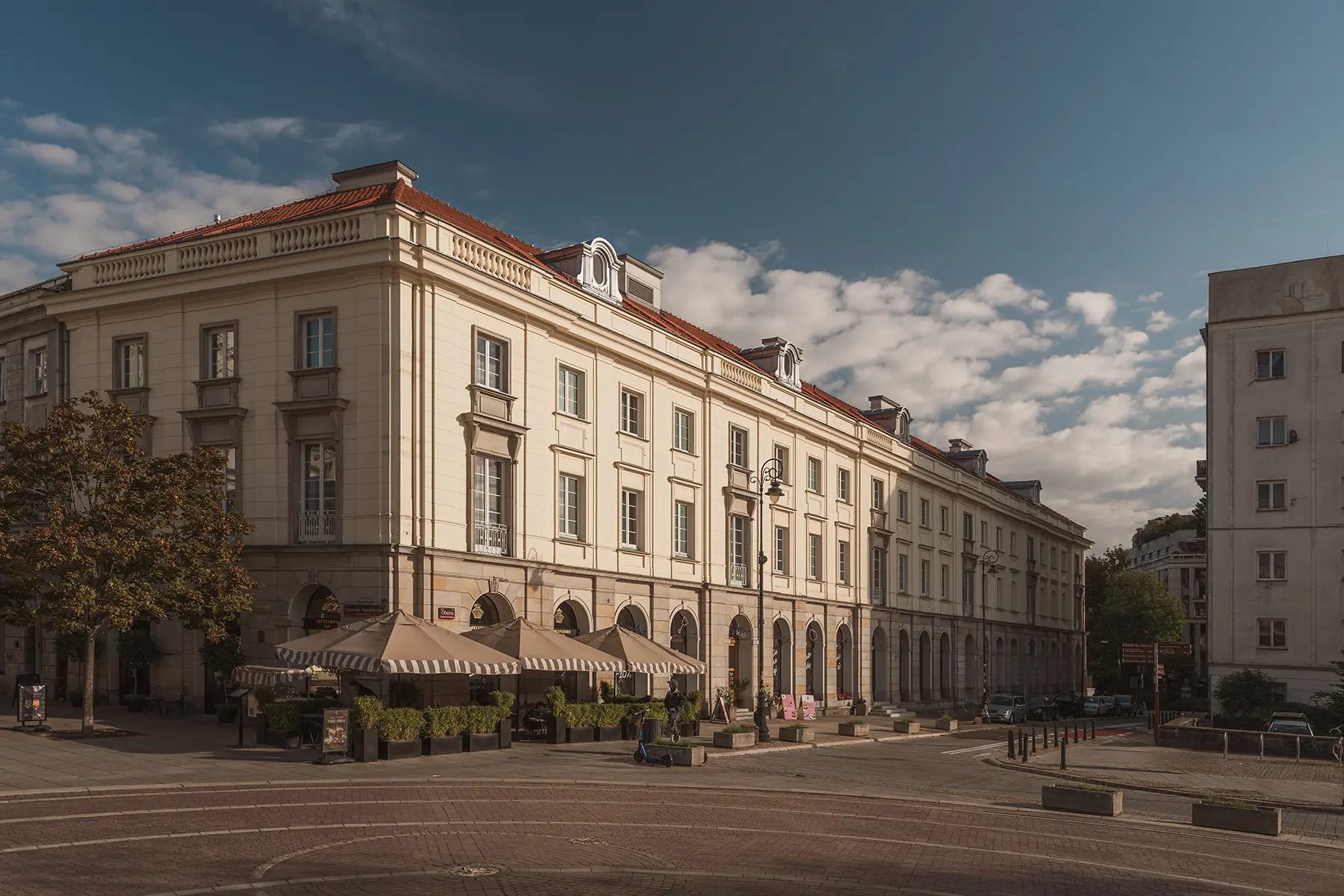 Historic facade of Flaner Hotel in Warsaw